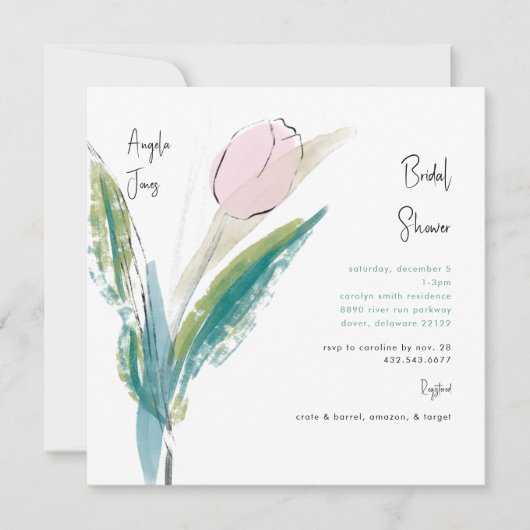 Invitation Script manuscrit simple Turquoise & Douche Tulipe  (Devant)