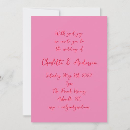 Invitation Script manuscrit Whimsy rose Mariage rouge (Devant)