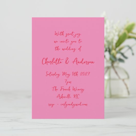 Invitation Script manuscrit Whimsy rose Mariage rouge (Debout devant)