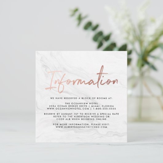 Invitation Script Marbre blanc moderne | Informations sur le  (Debout devant)