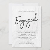 Invitation Script Marbre blanc moderne | Partie d'engagement (Devant)