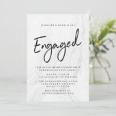 Invitation Script Marbre blanc moderne | Partie d'engagement (Debout devant)