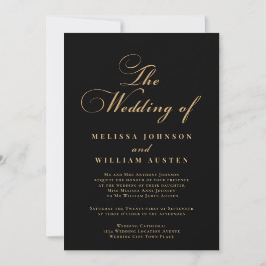 Invitation Script Mariage Black Gold (Devant)