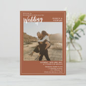 Invitation Script mariage en terre cuite en gras photo code Q (Debout devant)