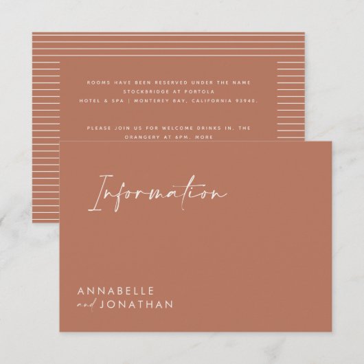 Invitation script mariage informations modernes en terre cuit (Devant / Derrière)
