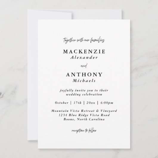 Invitation Script Mariage manuscrit noir tout en un (Devant)