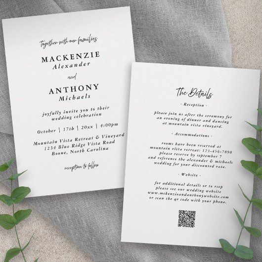 Invitation Script Mariage manuscrit noir tout en un