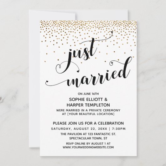 Invitation Script Marié, Confetti Or, Réception Seulement (Devant)