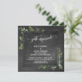 Invitation Script Mariés Bouquet de verdure sur tableau noir (Debout devant)