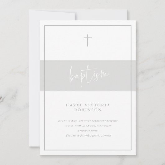 Invitation Script minimal Baptême religieux (Devant)