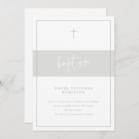 Invitation Script minimal Baptême religieux (Devant / Derrière)