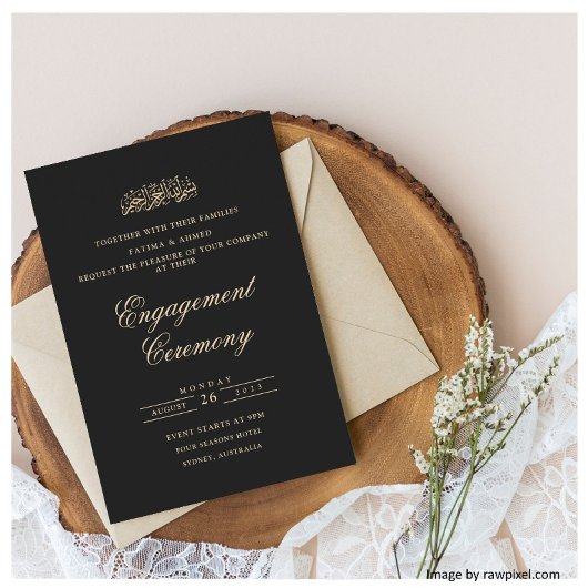 Invitation Script minimal Black Gold Musulman Parti d'engagem