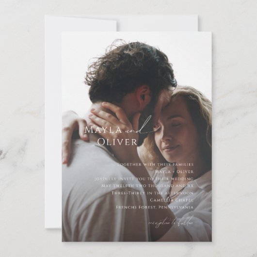 Invitation Script minimal élégant | Black Faded Photo Mariage (Devant)