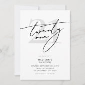 Invitation Script minimal élégant Blanc 21ème anniversaire fê (Devant)