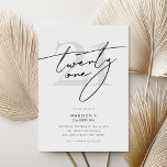 Invitation Script minimal élégant Blanc 21ème anniversaire fê<br><div class="desc">Invitation de fête de 21e anniversaire minimaliste moderne avec design simple avec élégante typographie manuscrite.</div>