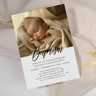 Invitation Script minimal Gris Sexe Baptême neutre Photo