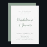 Invitation Script minimal Mariage moderne simple<br><div class="desc">Script minimal Simple moderne Sage vert Faire-part de mariage modifiable Modèle</div>