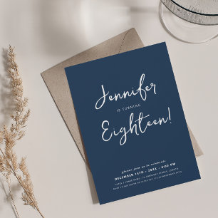 Invitation Script minimal moderne 18e anniversaire Marine Ble
