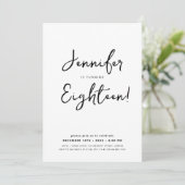 Invitation Script minimal moderne 18e anniversaire noir et bl (Debout devant)