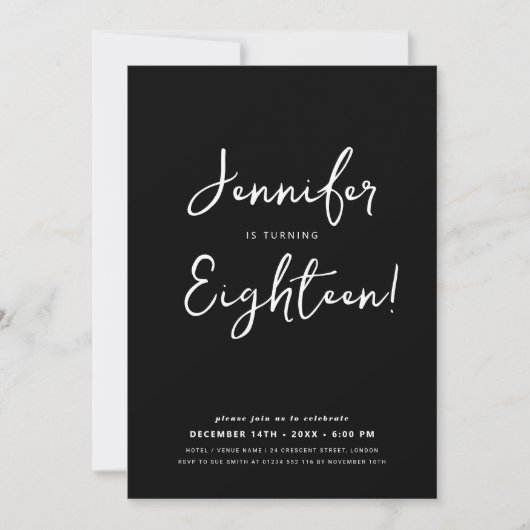 Invitation Script minimal moderne 18e fête d'anniversaire Noi (Devant)