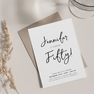 Invitation Script minimal moderne 50e anniversaire noir et bl