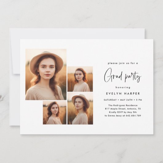 Invitation Script minimal moderne 5 photo Collage Graduation (Dos)