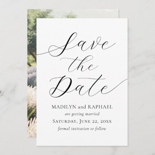 Invitation Script Minimal Moderne Ajouter Photo Enregistrer L (Devant / Derrière)