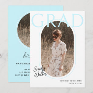 Invitation Script minimal moderne Aqua Photo Graduation Party