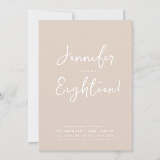 Invitation Script minimal moderne Champagne 18e anniversaire (Devant)