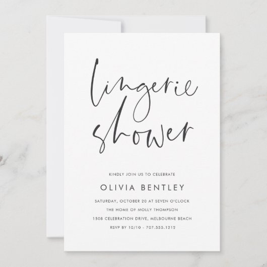 Invitation Script minimal moderne manuscrit Lingerie Douche (Devant)