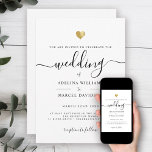 Invitation Script minimal moderne Monogramme Mariage de coeur<br><div class="desc">Cette faire-part de mariage chic brille avec simplicité. Typographie moderne,  calligraphie magnifique accentuée par un joli coeur en or (imprimé),  cette suite est à la fois minimaliste et élégante. Espace pour plus de détails ou monogramme sur le dos (ou laisser vide).</div>