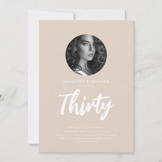 Invitation Script minimal photo 30e anniversaire Champagne (Devant)