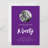 Invitation Script minimal photo 90e anniversaire violet (Devant)