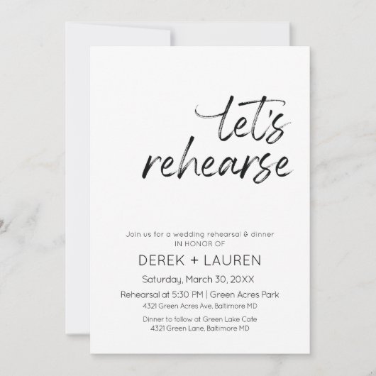 Invitation Script minimal Répétons la répétition du Mariage (Devant)