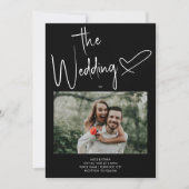 Invitation Script minimal Signature Coeur photo Mariage noir (Devant)