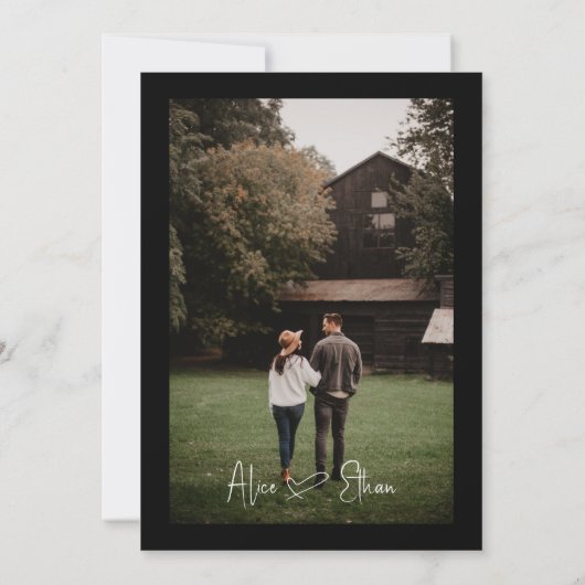 Invitation Script minimal Signature Coeur photo Mariage noir (Dos)