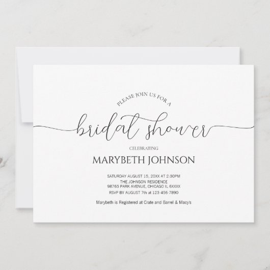 Invitation Script minimal simple Fête des mariées noir et bla (Devant)