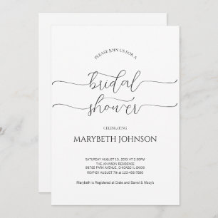 Invitation Script minimal simple Fête des mariées noir et bla