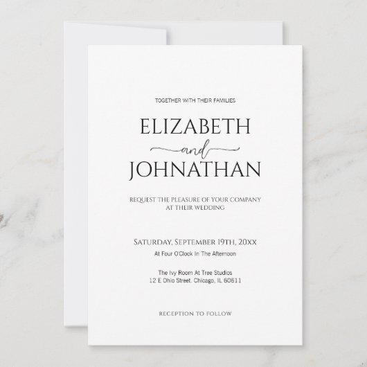 Invitation Script minimal simple Mariage noir et blanc (Devant)