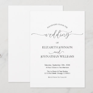 Invitation Script minimal simple Mariage noir et blanc
