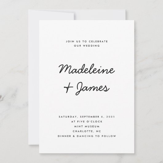 Invitation Script minimal Simple Mariage noir moderne (Devant)