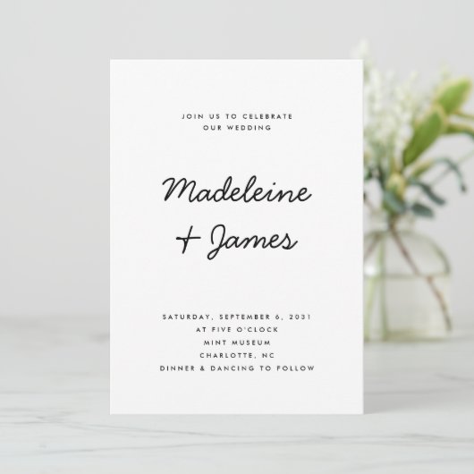 Invitation Script minimal Simple Mariage noir moderne (Debout devant)