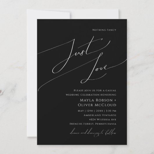 Invitation Script minimal Whimsical | Black Just Love Mariage (Devant)