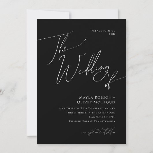 Invitation Script Minimal Whimsical Tout En Un Mariage De (Devant)