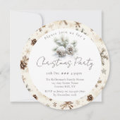 Invitation script minimaliste, aquarelle cônes de pin enneigé (Devant)