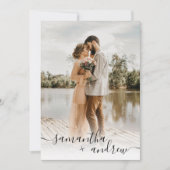 Invitation Script minimaliste blanc moderne 5 photos mariage (Devant)