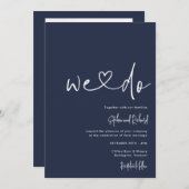 Invitation Script minimaliste bleu marine Mariage moderne (Devant / Derrière)