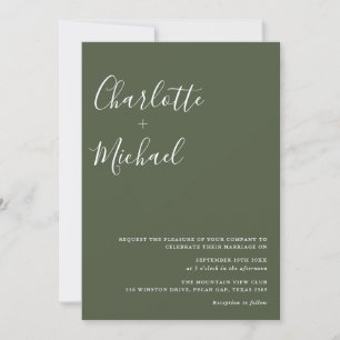 Invitation Script minimaliste de signature Vert olive de mari