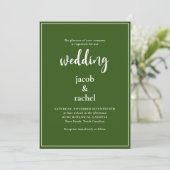 Invitation Script minimaliste Forêt foncée Mariage photo vert (Debout devant)