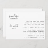 Invitation Script minimaliste Mariage moderne | Blanc chic (Devant / Derrière)
